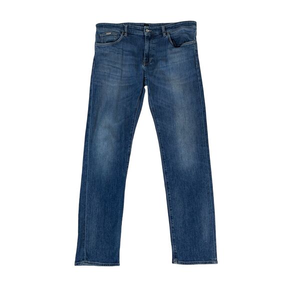 Hugo Boss Jeans Mens 36 Stretch Straight Leg Mid Rise Whiskered Denim Cotton - Picture 1 of 12